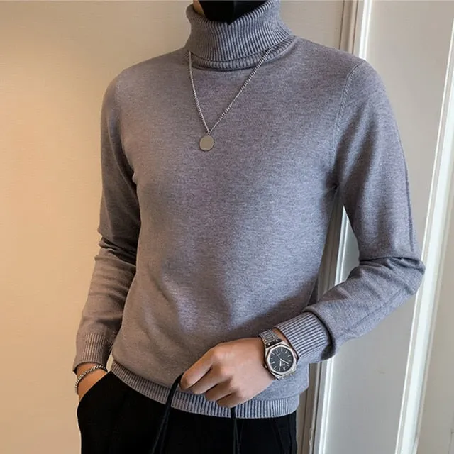 Turtleneck Solid Long Sleeved Sweater
