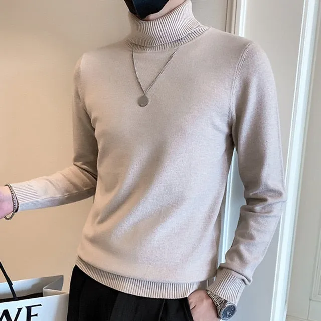 Turtleneck Solid Long Sleeved Sweater