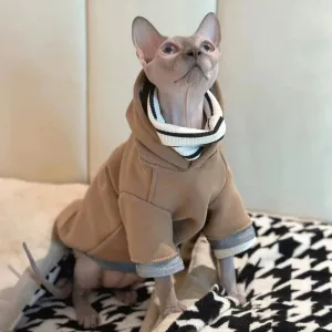 Warm Fleece Hooded Sweatshirt for Sphynx Cats | Winter Thick Long Sleeves Coat for Devon Rex | Soft Loungewear for Kittens