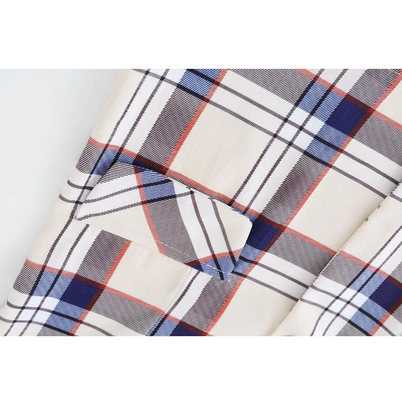 Womens Autumn Winter Long Sleeve Slim Plaid Jacket