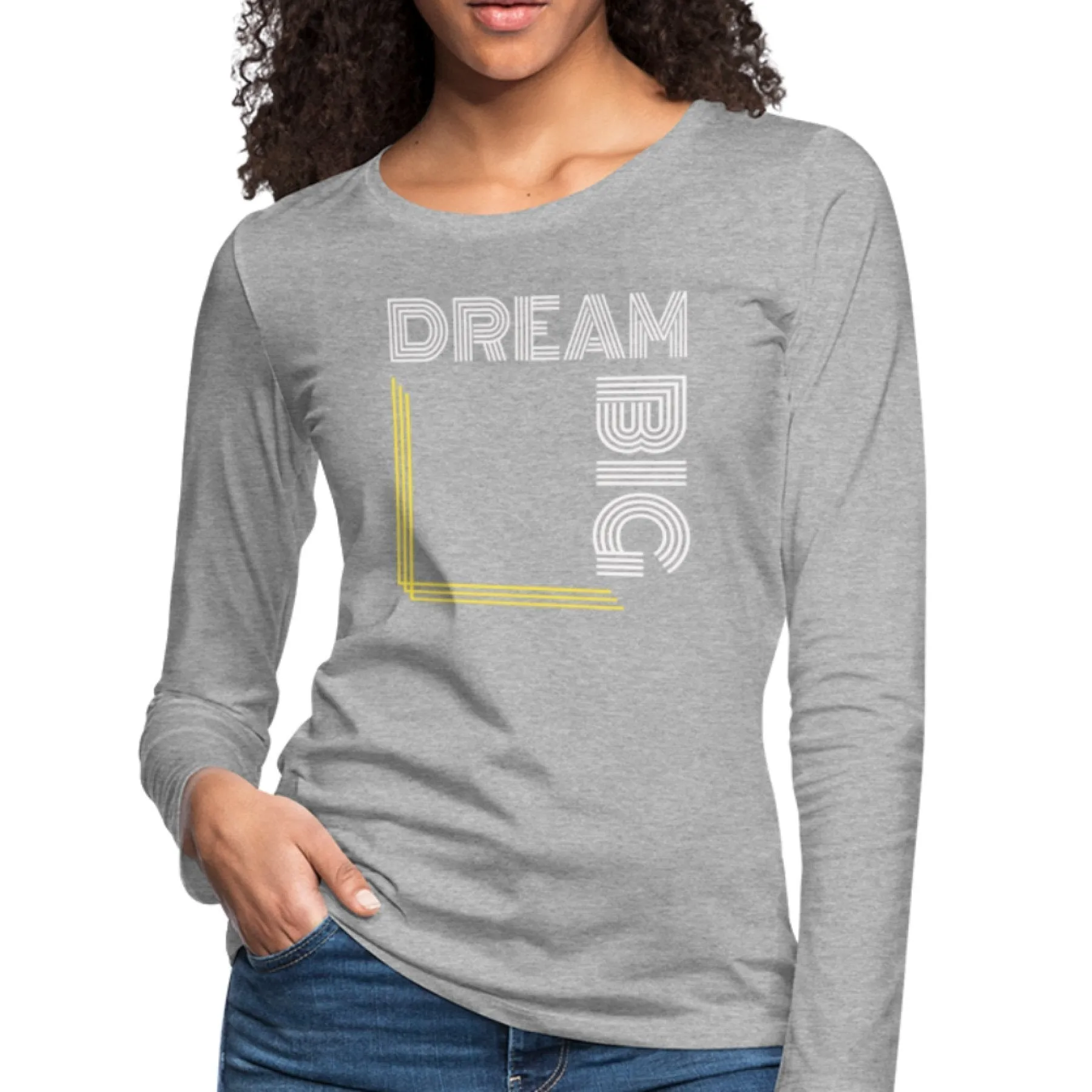 Womens Graphic Tee, Dream Big White & Gold Long Sleeve T-shirt