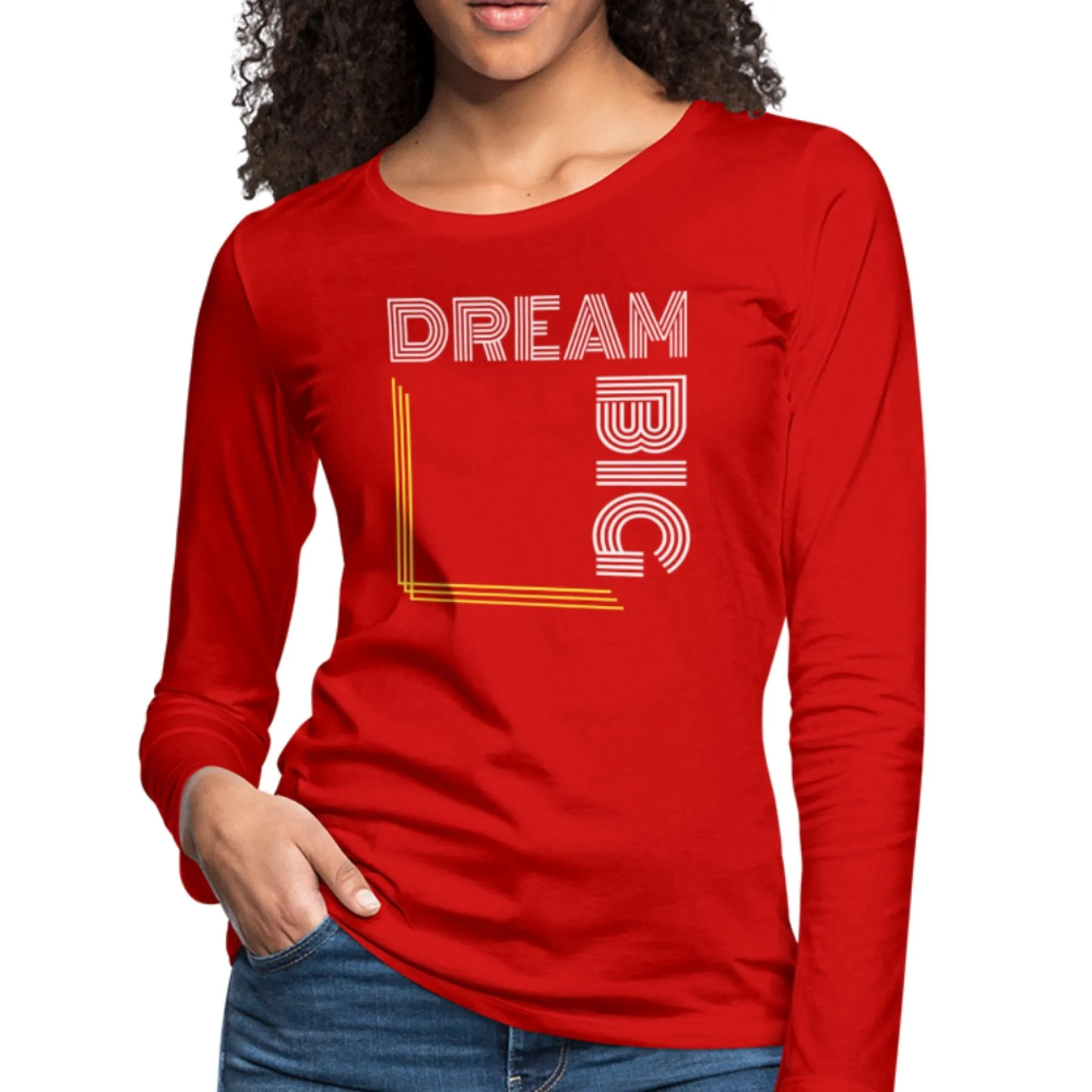 Womens Graphic Tee, Dream Big White & Gold Long Sleeve T-shirt