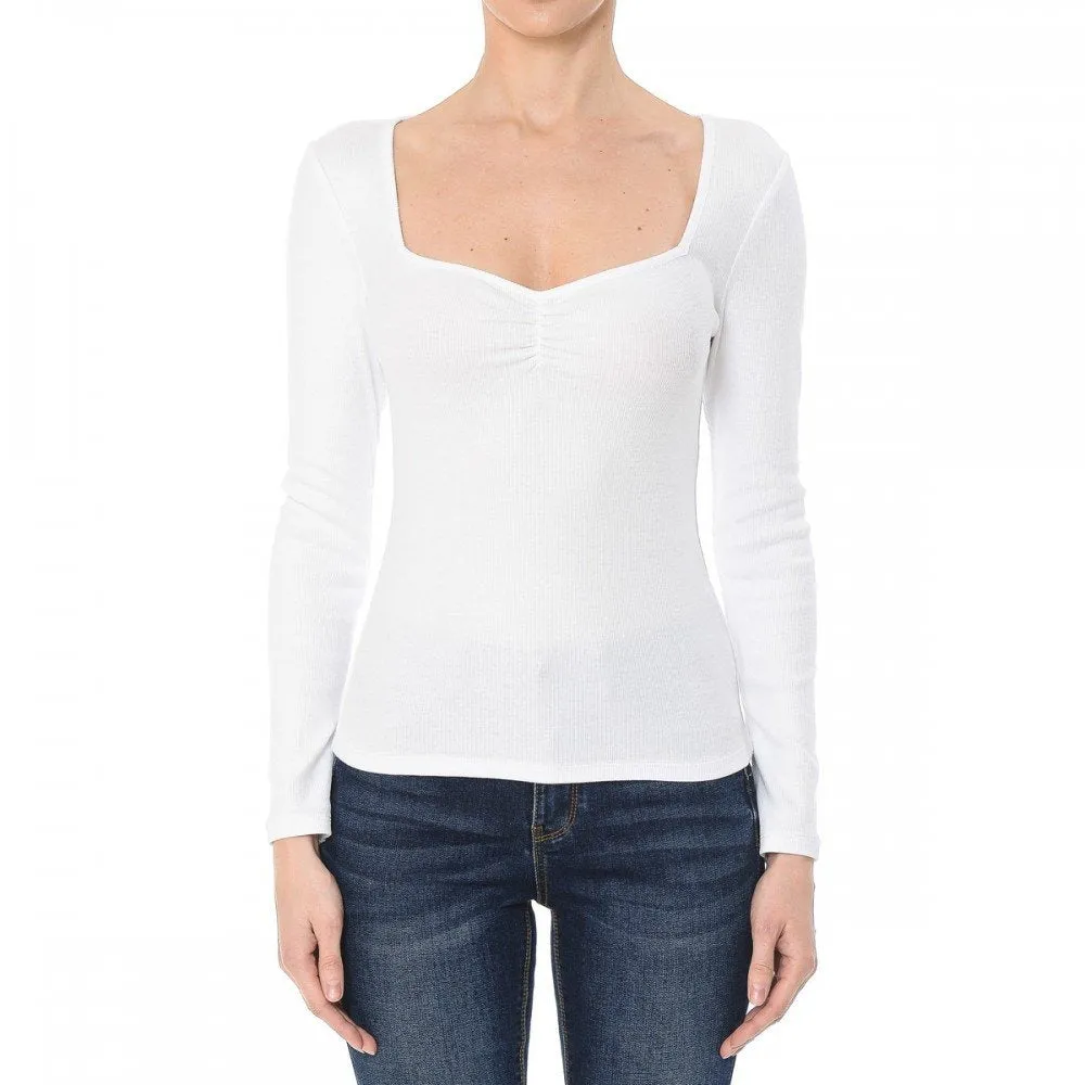 Women's Ruched Sweetheart Neck Long Sleeve Top
