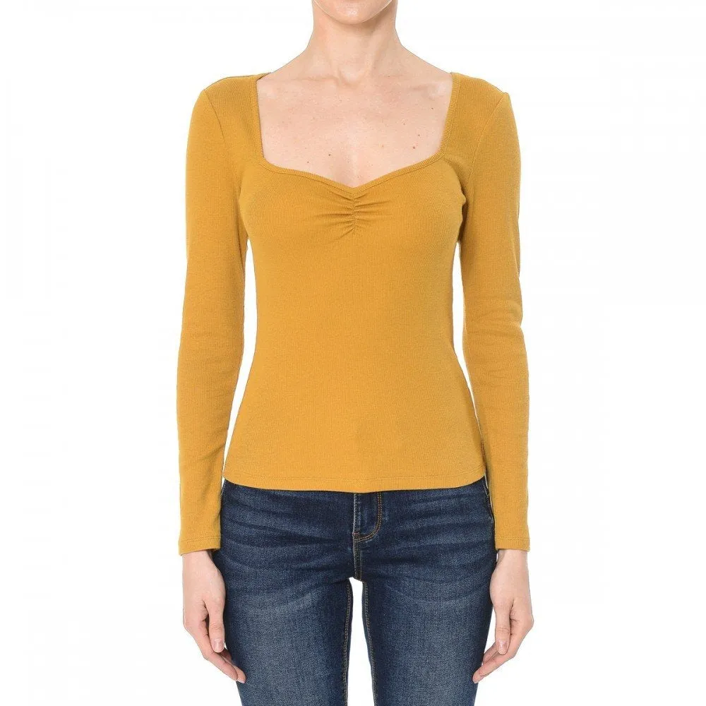 Women's Ruched Sweetheart Neck Long Sleeve Top
