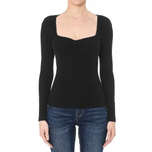 Women's Ruched Sweetheart Neck Long Sleeve Top